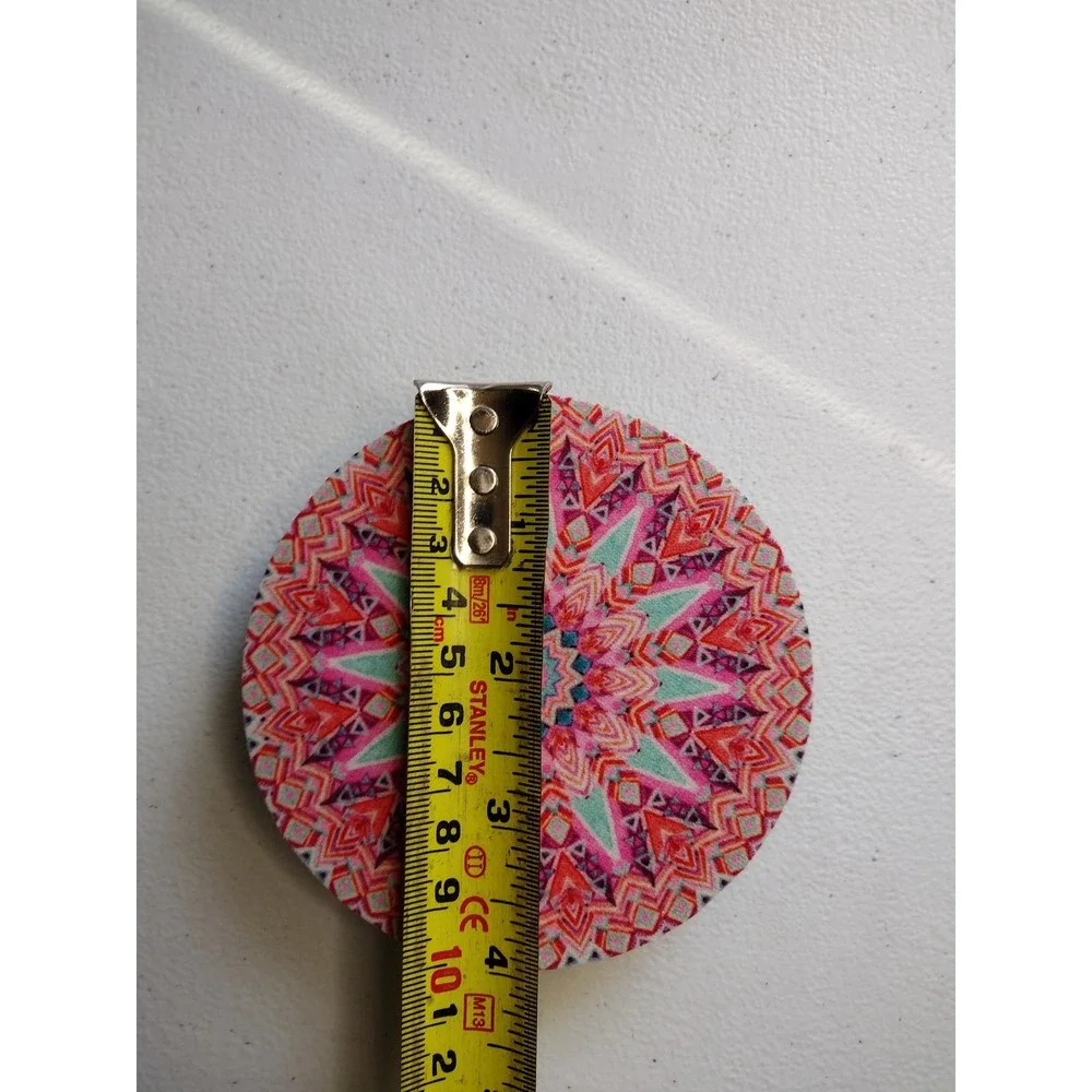 New 6pc Mandala Star Absorbent‎ Rubber Drink Coasters Pink Teal Bohemian 4 Inch